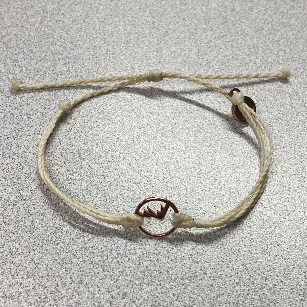 Pura Vida Minimalist Rose Gold Tone Bracelet Mountain Charm Cord Adjustable